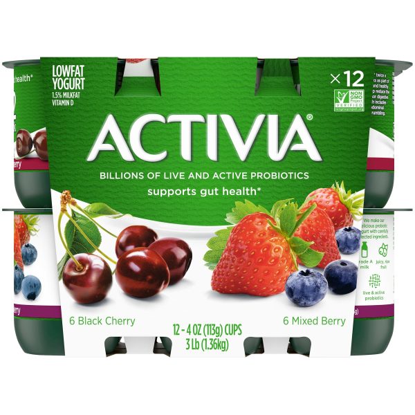 Activia Black Cherry and Mixed Berry Probiotic Yogurt, Lowfat Yogurt Cups, 4 oz, 12 Count Discount