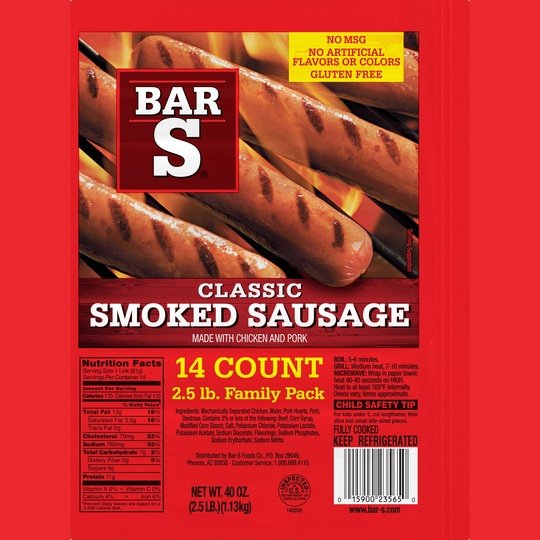 Bar-S Classic Smoked Sausage, 2.5 lb Family Pack, 14 Count Discount