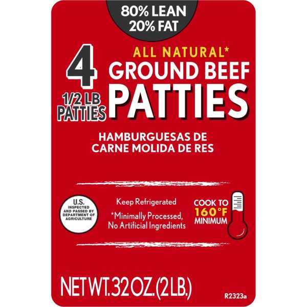 All Natural* 80% Lean 20% Fat Ground Beef Patties, 4 Count, 2 lb Tray Cheap