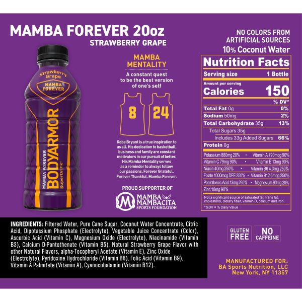 BODYARMOR Sports Drink Mamba Forever, 20 fl oz, 6 Pack Supply