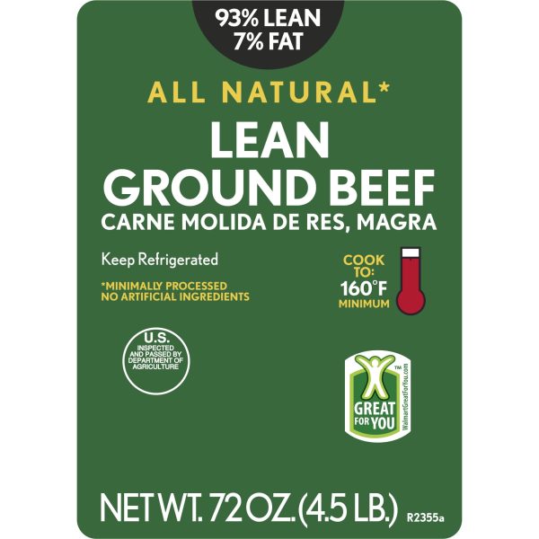 All Natural* 93% Lean 7% Fat Lean Ground Beef, 4.5 lb Tray Discount