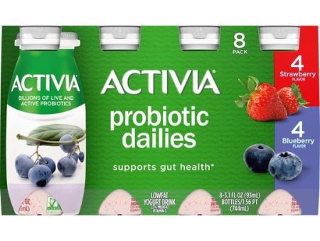 Activia Probiotic Dailies Strawberry and Blueberry Lowfat Probiotic Yogurt Drinks Variety Pack, 3.1 fl oz, 8 Count For Sale