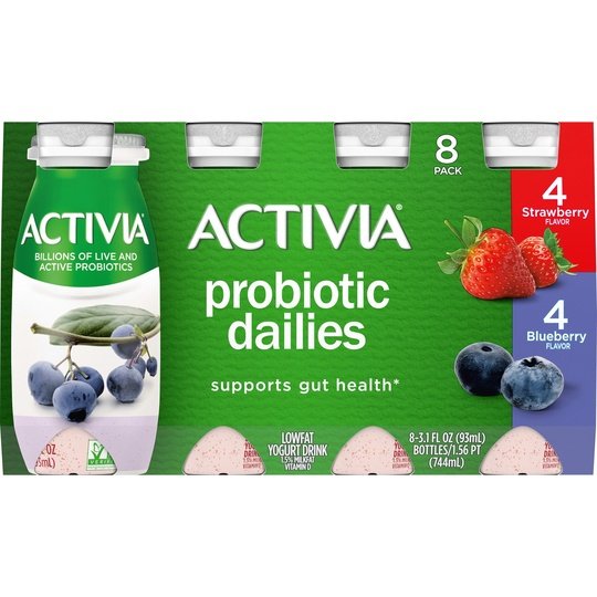 Activia Probiotic Dailies Strawberry and Blueberry Lowfat Probiotic Yogurt Drinks Variety Pack, 3.1 fl oz, 8 Count For Sale