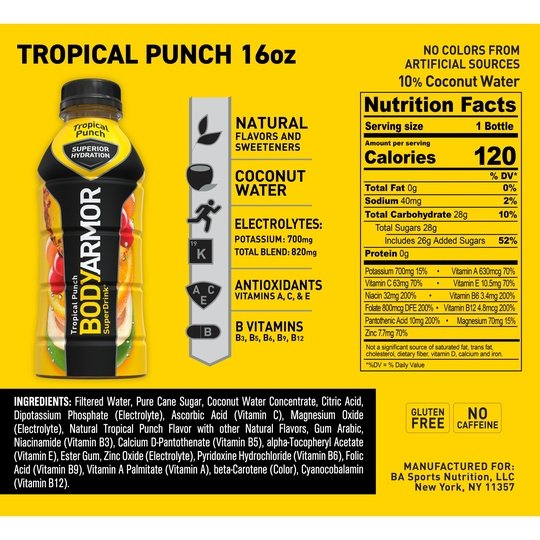 BODYARMOR Sports Drink, Tropical Punch, 16 Fl. Oz., 1 count For Sale