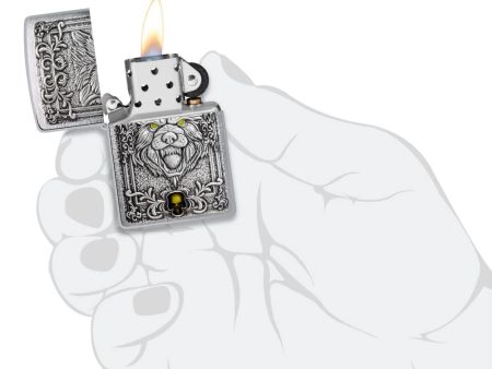 Zippo unisex-adult Wolf Lighters, Brushed Chrome Wolf & Skull Emblem For Cheap