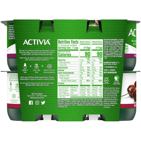 Activia Black Cherry and Mixed Berry Probiotic Yogurt, Lowfat Yogurt Cups, 4 oz, 12 Count Discount