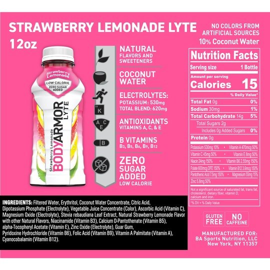 BODYARMOR LYTE Strawberry Lemonade, 12 fl oz, 8 Pack Sale