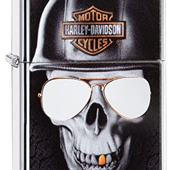 Zippo Harley-Davidson High Polish Chrome Skull Pocket Lighter For Discount