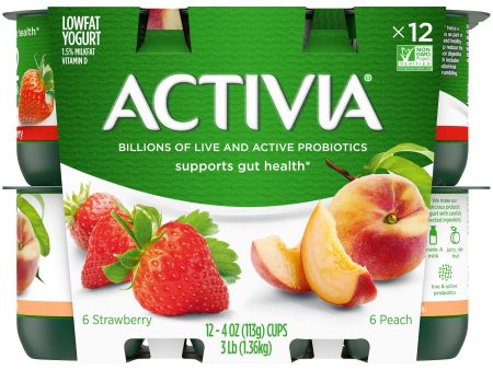 Activia Peach and Strawberry Probiotic Yogurt, Lowfat Yogurt Cups, 4 oz, 12 Count Sale