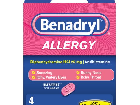 Benadryl Allergy Relief Tablets, Antihistamine Formula, 4 Pills (Pack of 1) on Sale