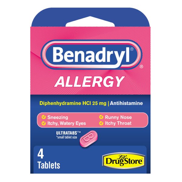 Benadryl Allergy Relief Tablets, Antihistamine Formula, 4 Pills (Pack of 1) on Sale