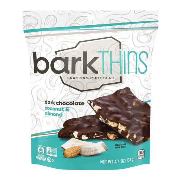 barkTHINS Dark Chocolate Coconut and Almond Snacking Chocolate, Fair Trade, Non GMO, 4.7 oz Bag Sale