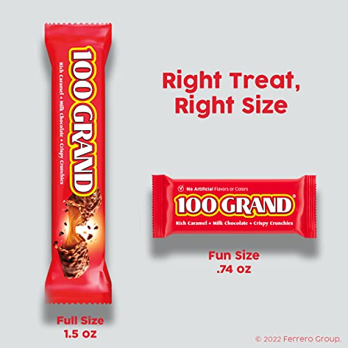 100 Grand Crispy Milk Chocolate with Caramel, Fun Size Individually Wrapped Candy Bars, Great Valentine s Day Gifts for Kids, 10 oz, 1 Bag For Discount