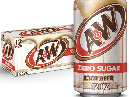 A&W Zero Sugar Root Beer Soda, 12 fl oz cans, 12 pack For Sale