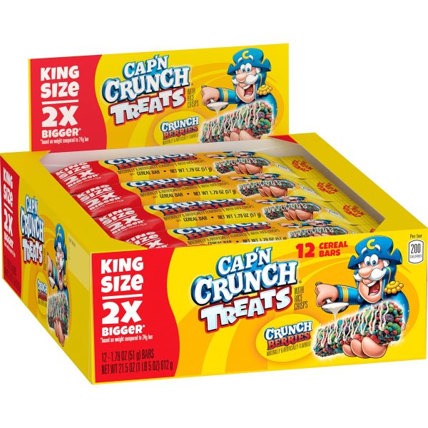 Cap n Crunch Quaker King Size Treat Bars, Crunch Berry Flavor, 12 Count Supply